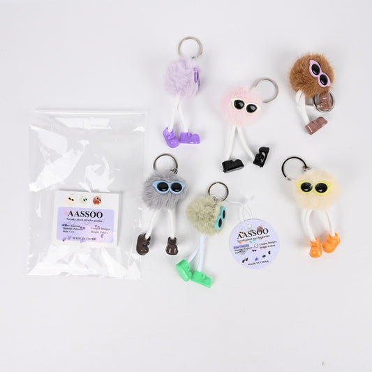 AASSOO Funny Plush Keychain Set, 6 Pcs Novelty Fluffy Monster Keychains with Sunglasses &amp; Shoes, Cute Party Favors for Kids Adults, Bag/Backpack Decorations