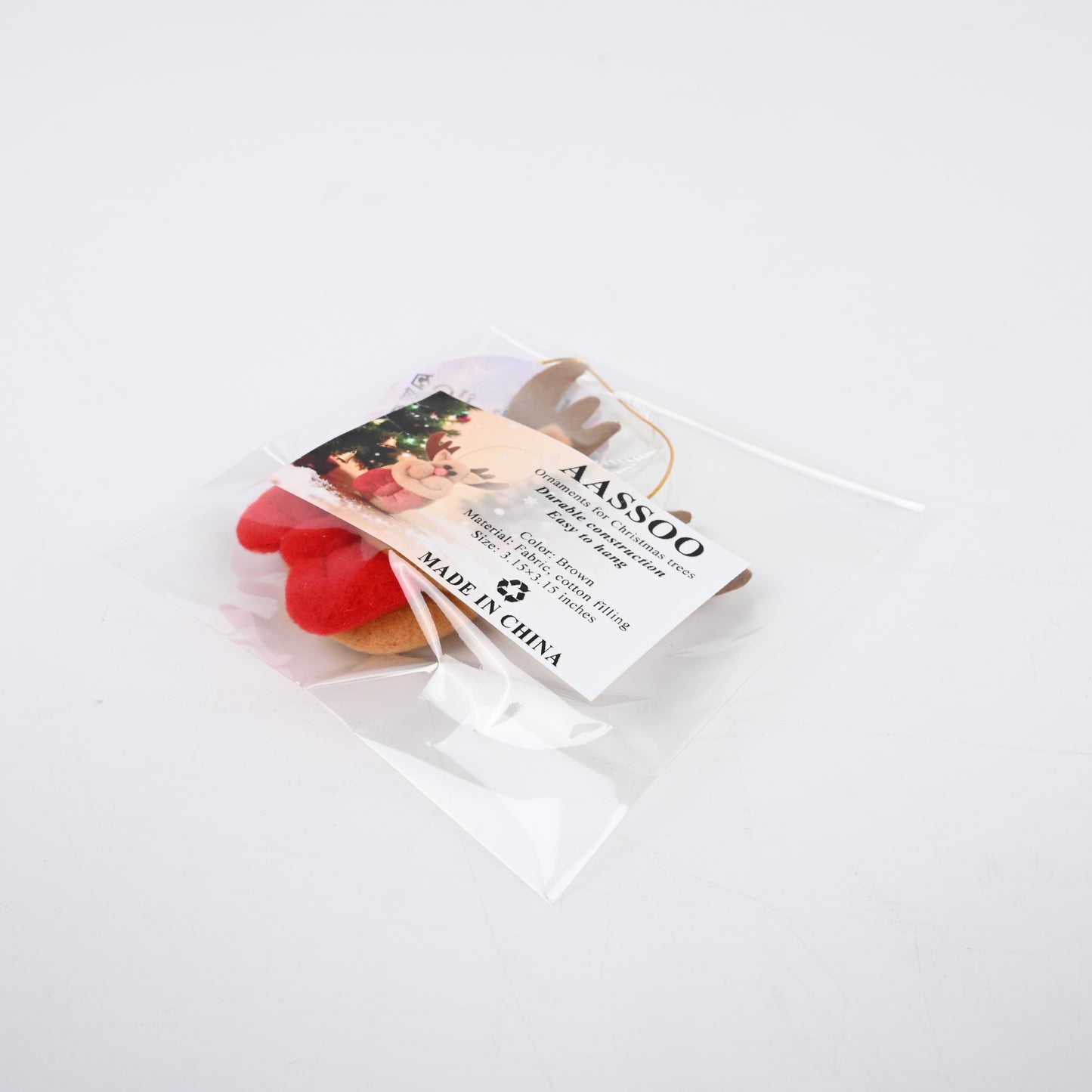 AASSOO Christmas Reindeer Ornament, Felt Fabric Reindeer Hanging Decoration with Red Bow, Festive Xmas Tree Ornament for Holiday Home Decor