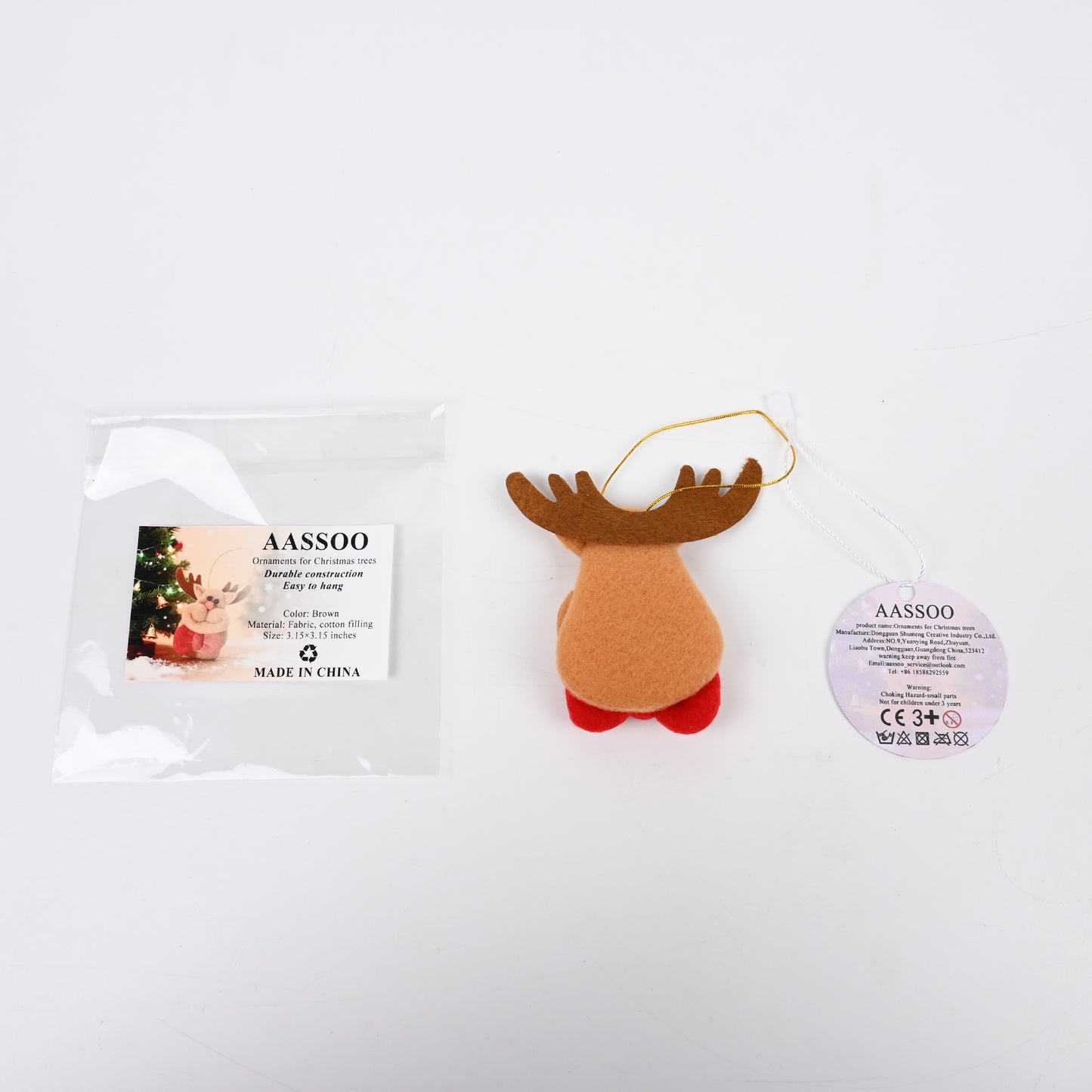 AASSOO Christmas Reindeer Ornament, Felt Fabric Reindeer Hanging Decoration with Red Bow, Festive Xmas Tree Ornament for Holiday Home Decor