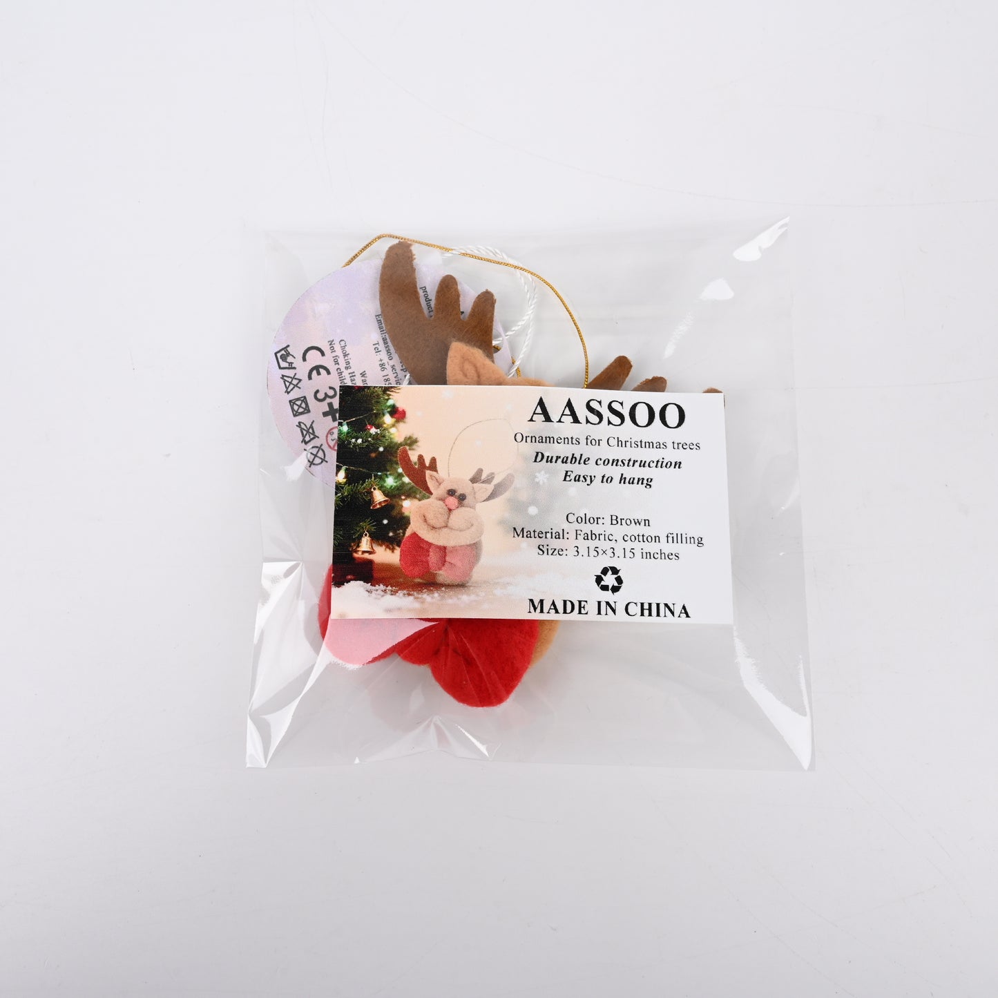 AASSOO Christmas Reindeer Ornament, Felt Fabric Reindeer Hanging Decoration with Red Bow, Festive Xmas Tree Ornament for Holiday Home Decor