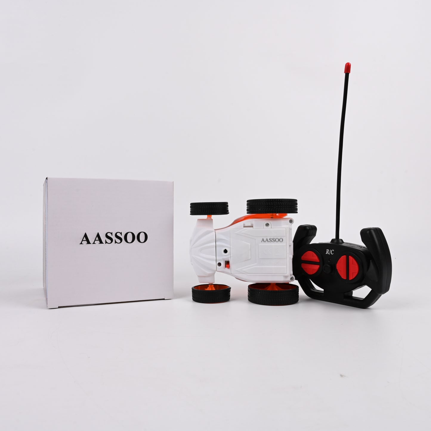 AASSOO Mini RC Stunt Car, Orange &amp; White Remote Control Toy Car, 360° Rotating Flip Car for Kids, Indoor Outdoor Racing Toy with Controller
