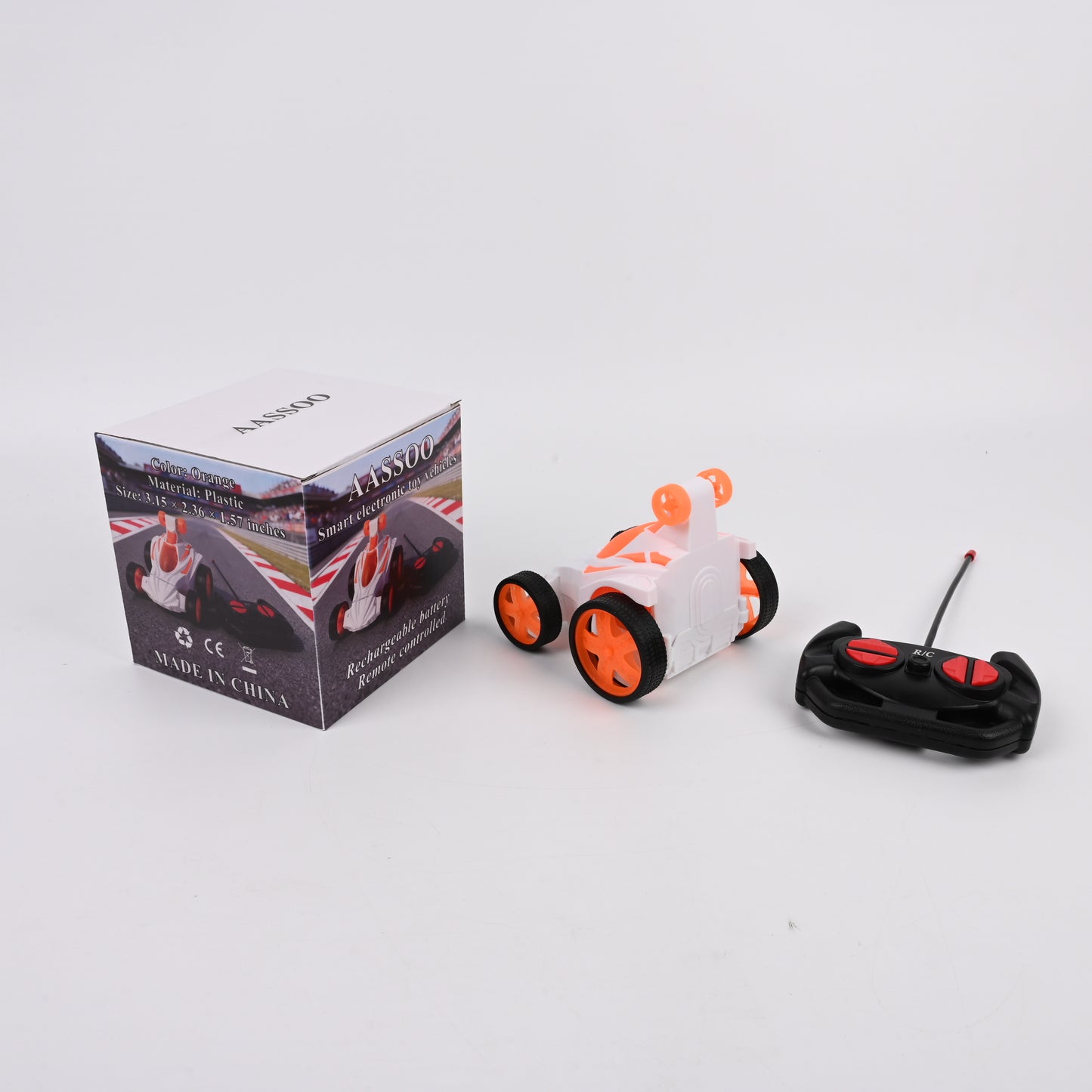 AASSOO Mini RC Stunt Car, Orange &amp; White Remote Control Toy Car, 360° Rotating Flip Car for Kids, Indoor Outdoor Racing Toy with Controller