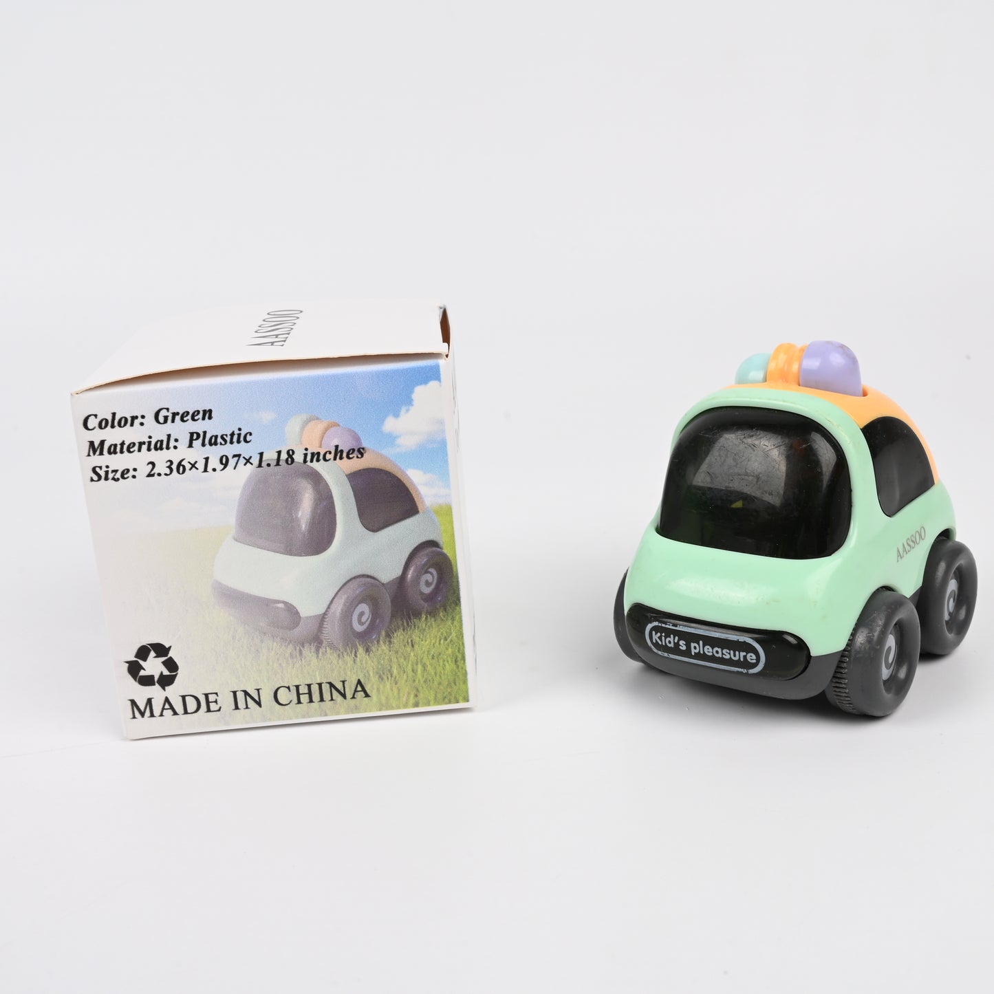 AASSOO Toy Car for Kids, Green Plastic Cartoon Vehicle, 2.36×1.97×1.18 Inches Toddler Car Toy, “Kid’s Pleasure” Push and Play Car
