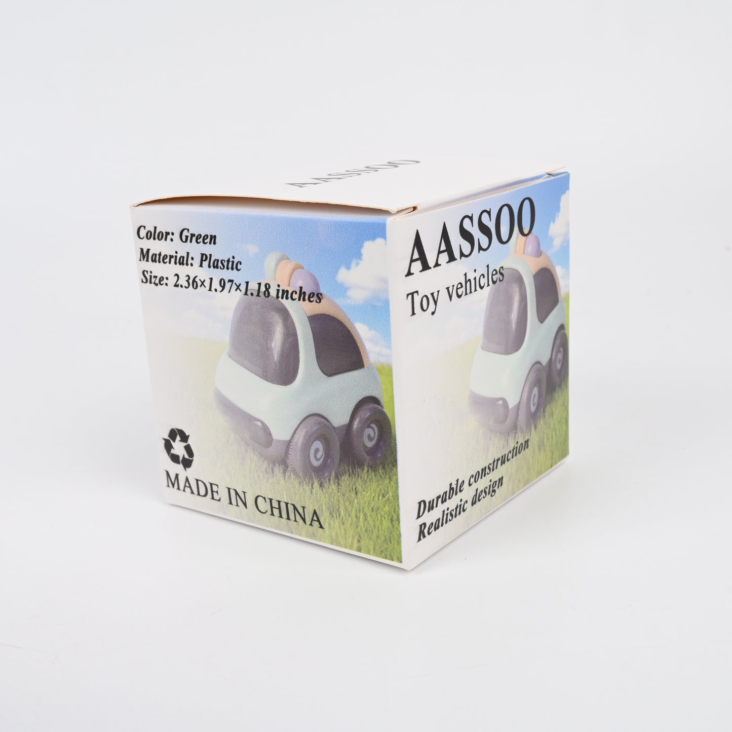 AASSOO Toy Car for Kids, Green Plastic Cartoon Vehicle, 2.36×1.97×1.18 Inches Toddler Car Toy, “Kid’s Pleasure” Push and Play Car