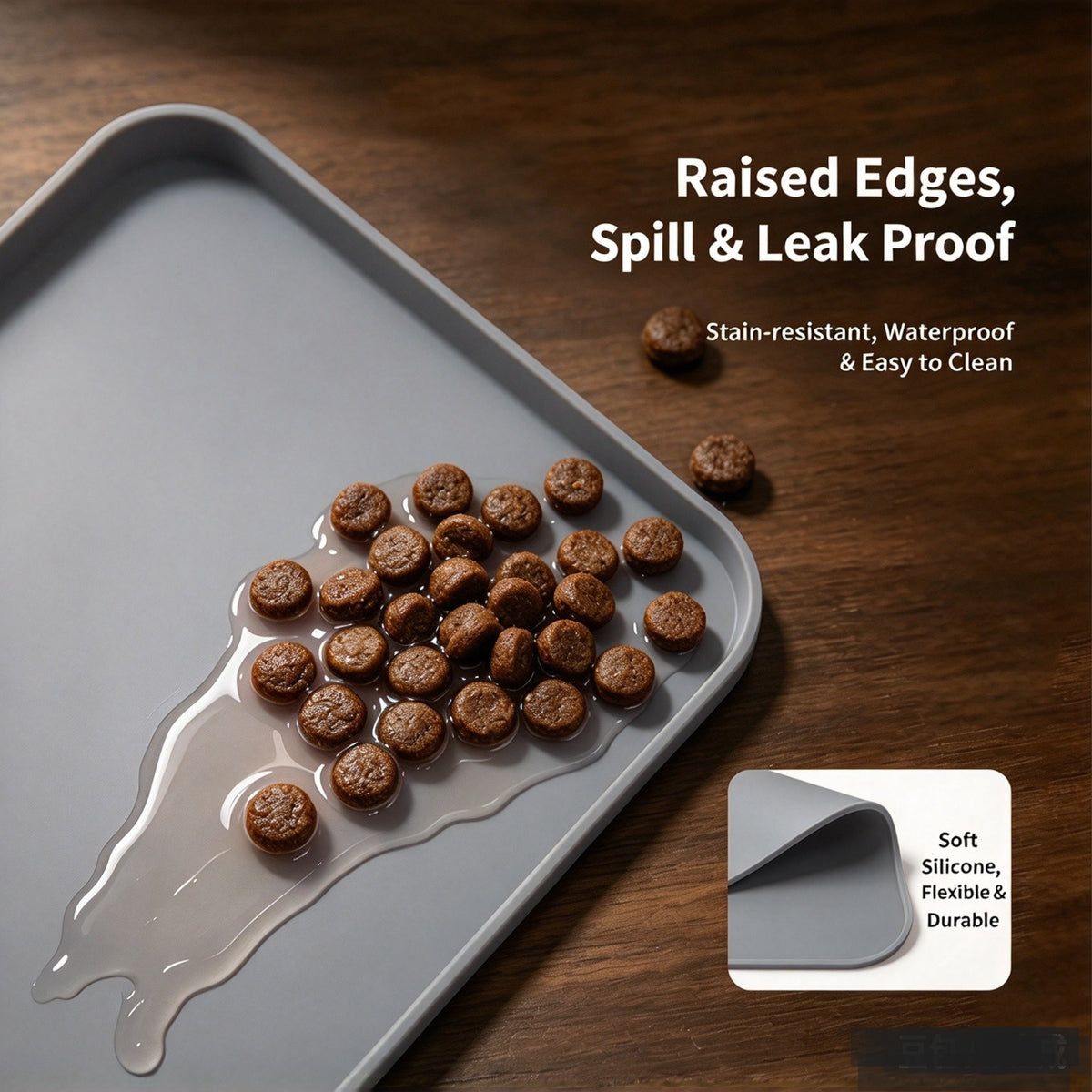 19.7" x 15.7" Extra Thick Silicone Mat Waterproof with Raised Edge, Gray BPA-Free Non-Slip Multi-Purpose Mat for Dog & Cat Feeding, Under Sink Storage & Protection