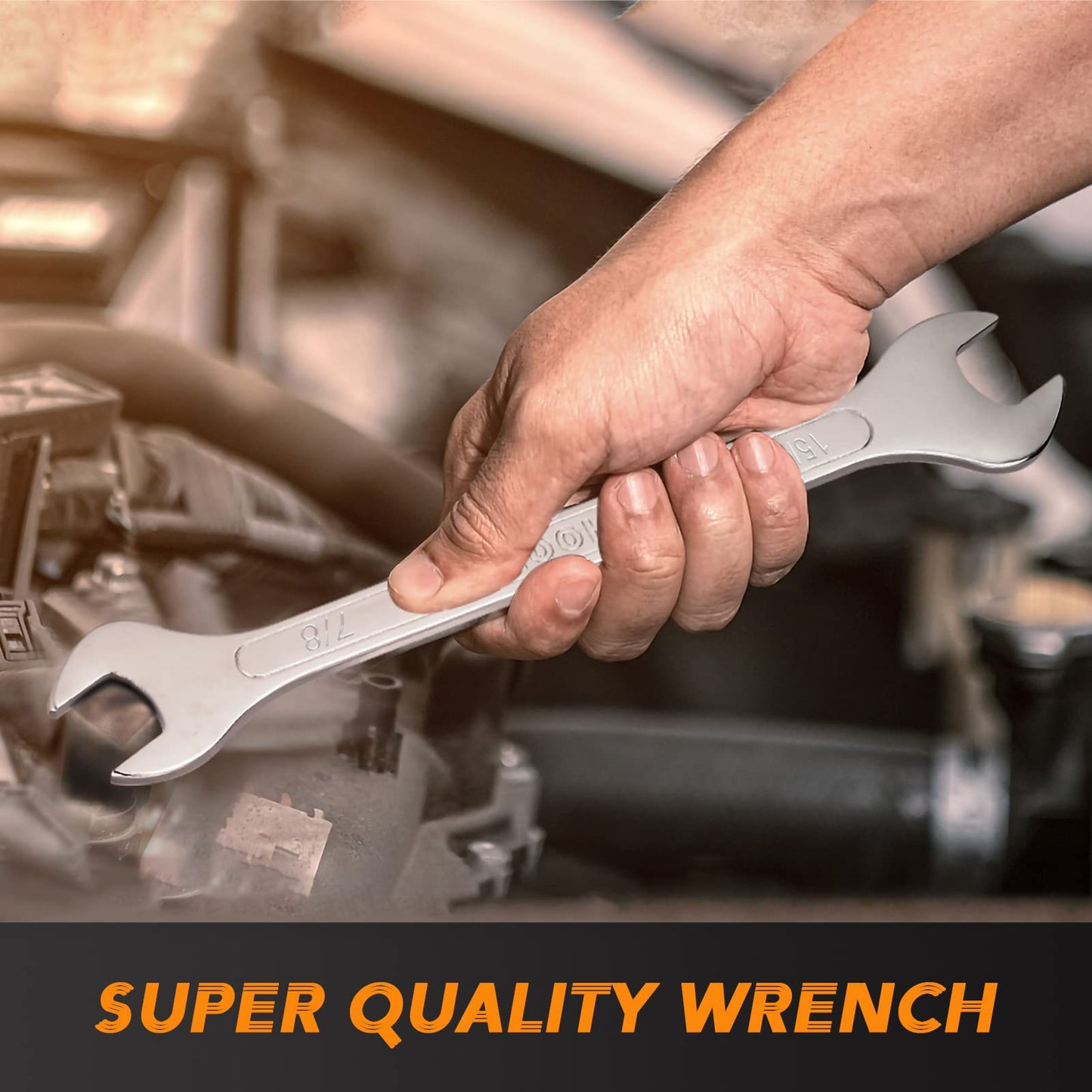 Super-Thin Open End Wrench Set, 7-Piece SAE 1/4"-15/16" Slim Wrenches Chromium-molybdenum Steel Wrench Set with Rolling Pouch